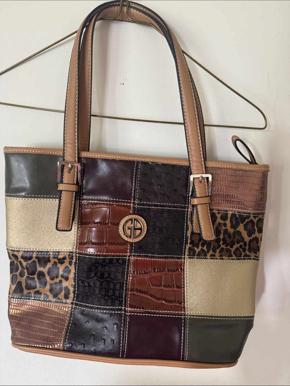 Giani Bernini Patchwork Leather Tote Bag in Brown Multi - NWOT